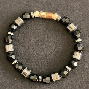 Handmade Bracelet 7 3/8" Black Magnetic Natural Stone